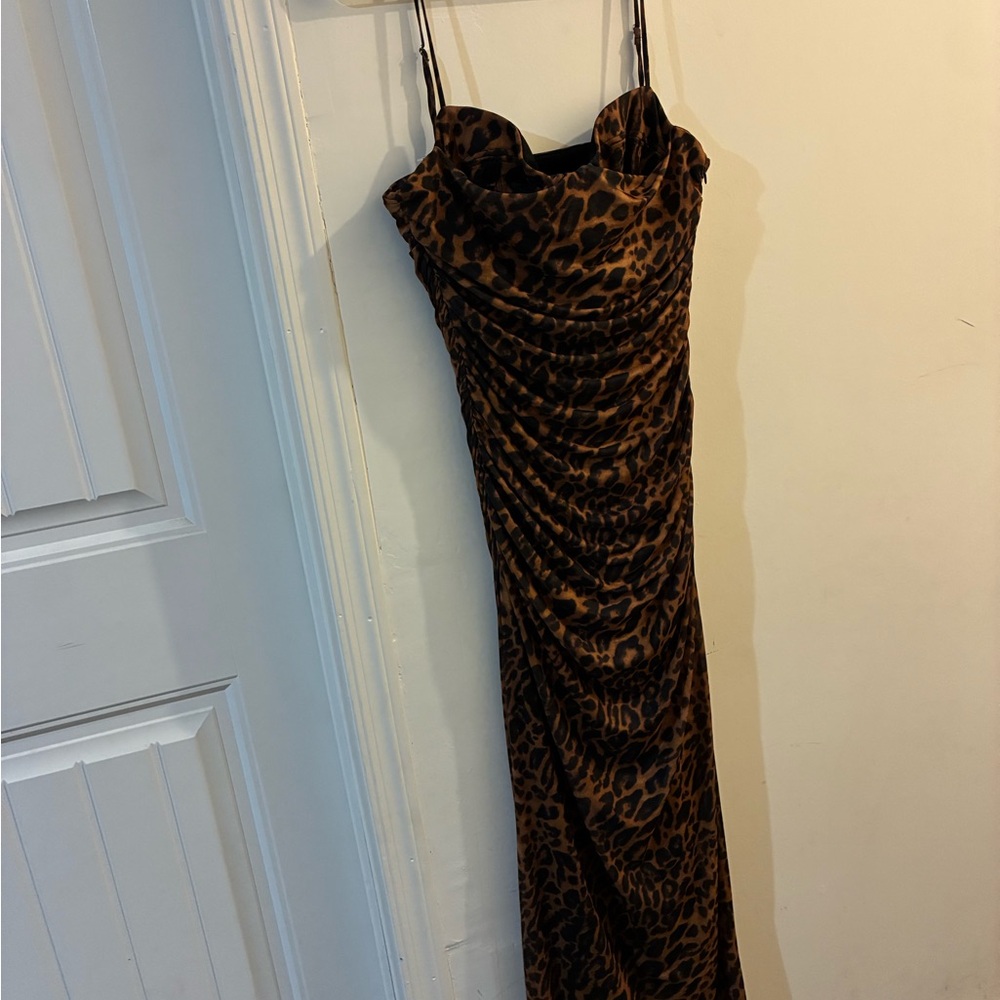 Zara Leopard Print Cowl Neck Slip Dress - Brown/Black